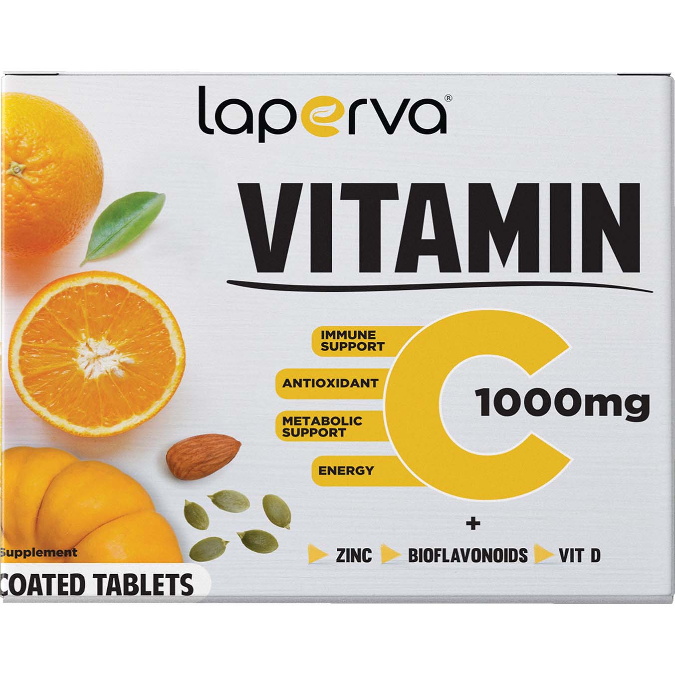 Laperva Vitamin C and Zinc plus Vitamin D3, 30 Coated Tablets