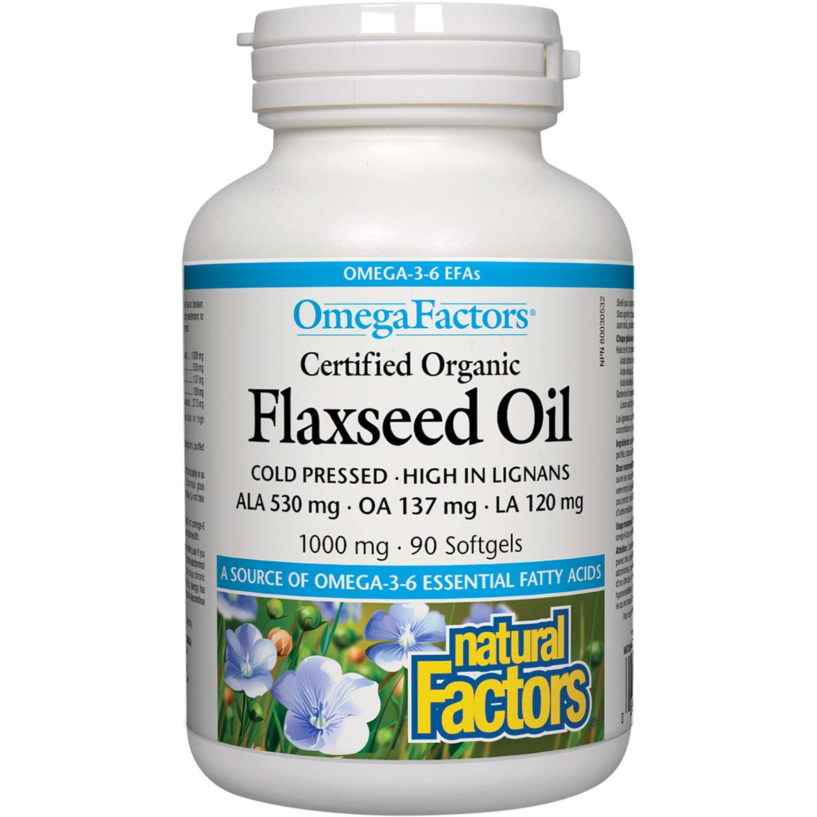 Natural Factors Flaxseed Oil Certified Organic, 1000 mg, 90 Softgels