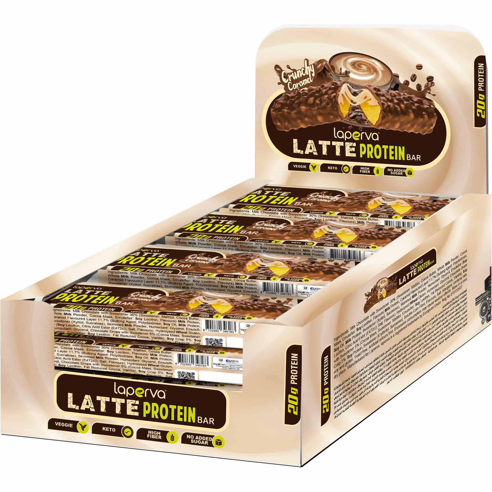 Laperva Latte Protein Bar, Crunchy Caramel, Box of 12 Bars
