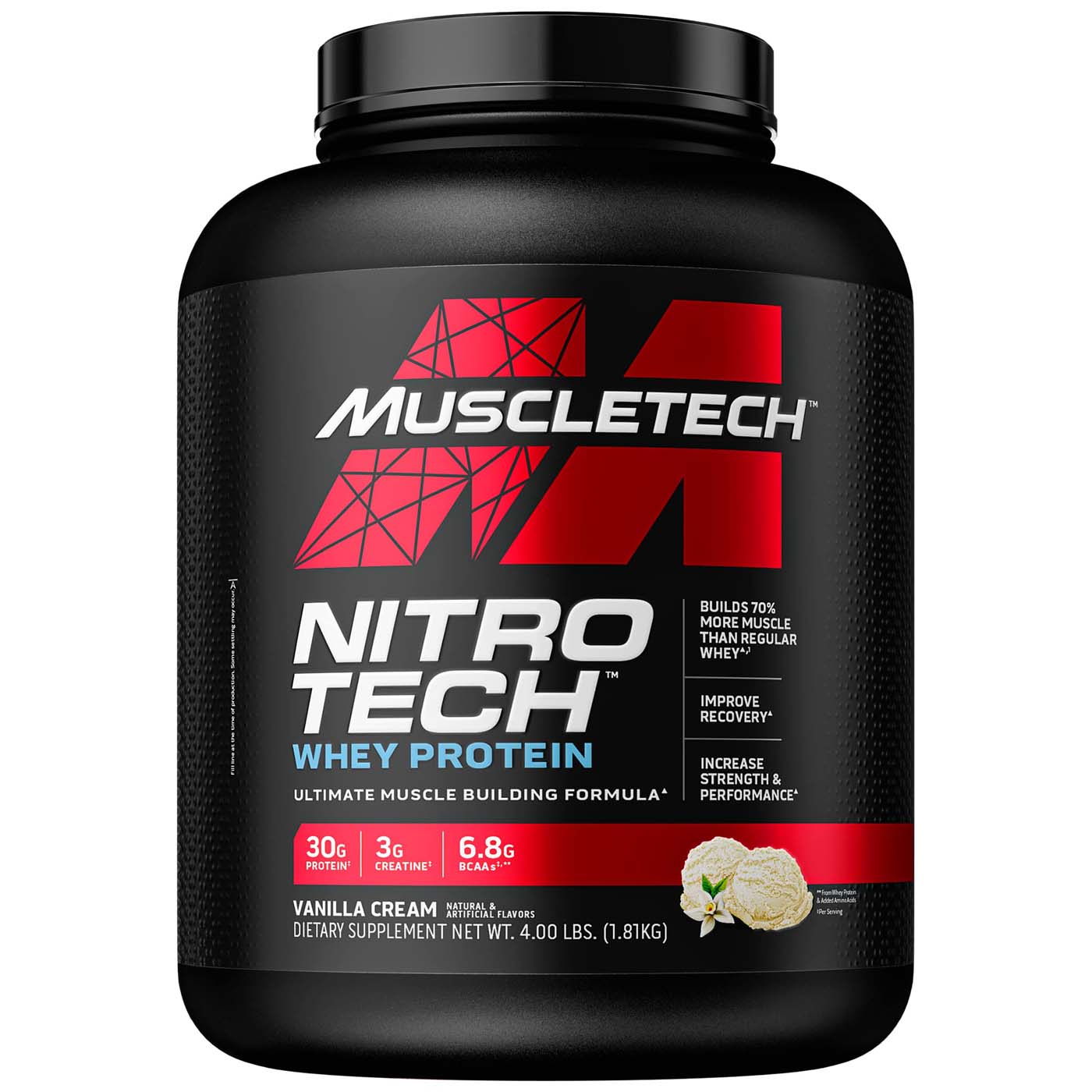Muscletech Nitro Tech Whey Protein, Vanilla Cream, 4 LB