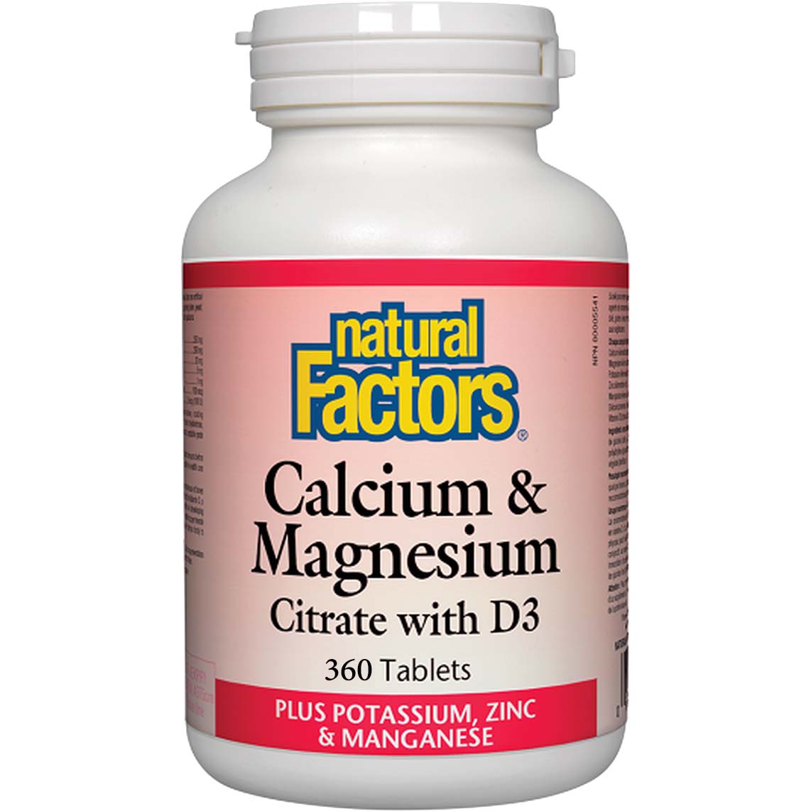 Natural Factors Calcium & Magnesium Citrate with D3 Plus Potassium, Zinc & Manganese, 360 Tablets