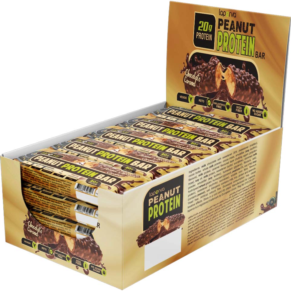 Laperva Peanut Protein Bar, Box of 12 Bars, Chocolate Caramel