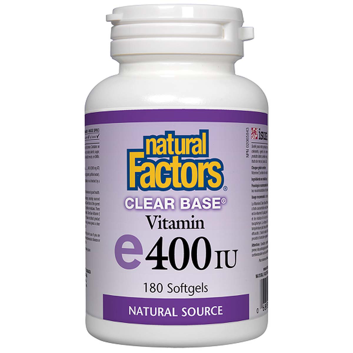 Natural Factors Clear Base Vitamin E, 400 IU, 180 Softgels