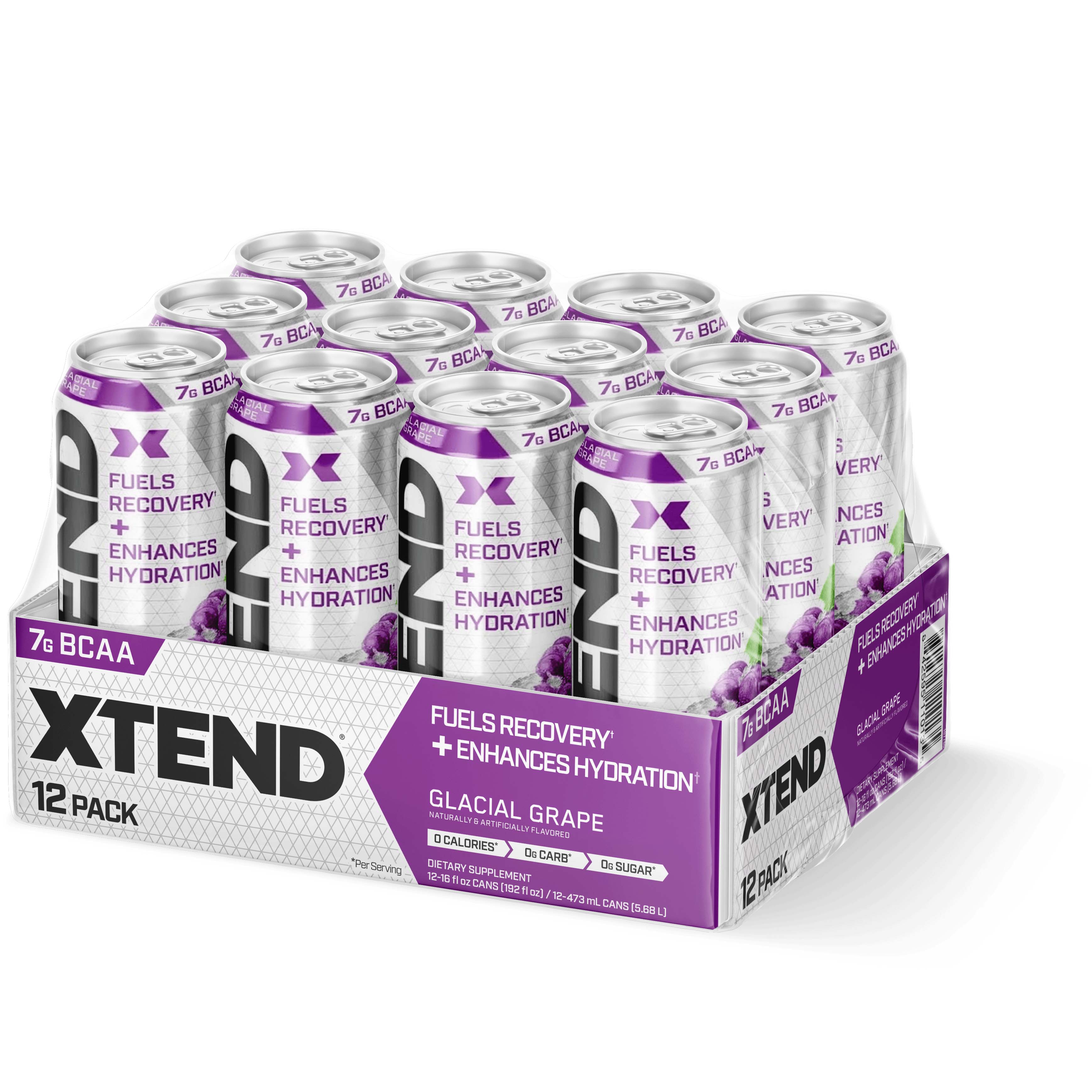 Xtend Carbonated Zero Sugar Hydration & Recovery Drink, Glacial Grape, Box of 12 Pieces