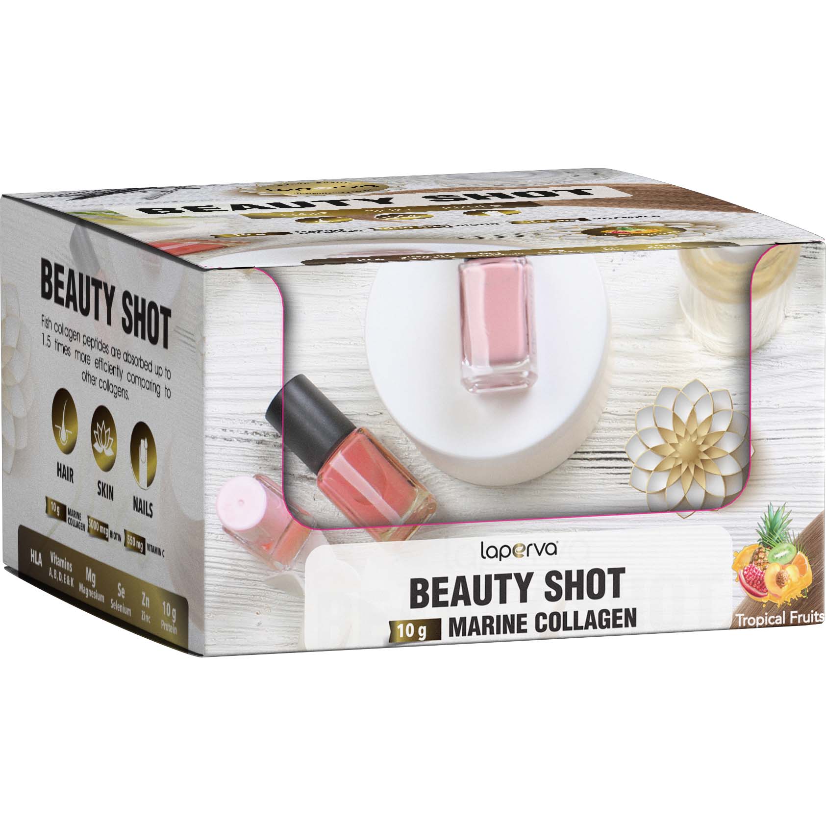 Laperva Beauty Shot Marine Collagen, Box of 12 Shots, Tropical Fruits