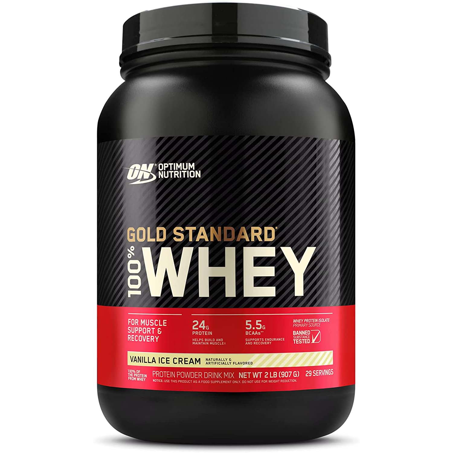 Optimum Nutrition Gold Standard 100% Whey Protein, Vanilla Ice Cream, 2 LB