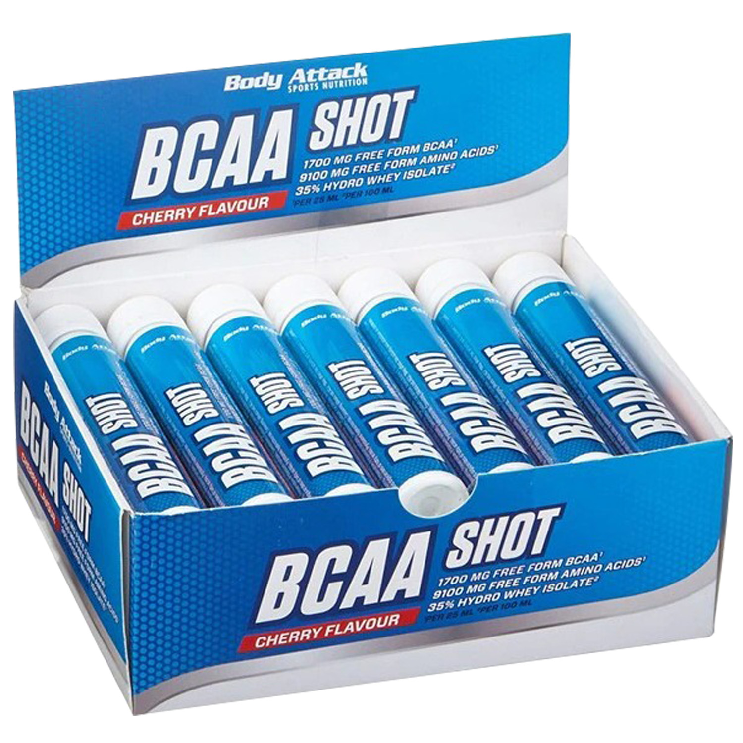 Body Attack BCAA Shot, Cherry, Box of 12 Shots