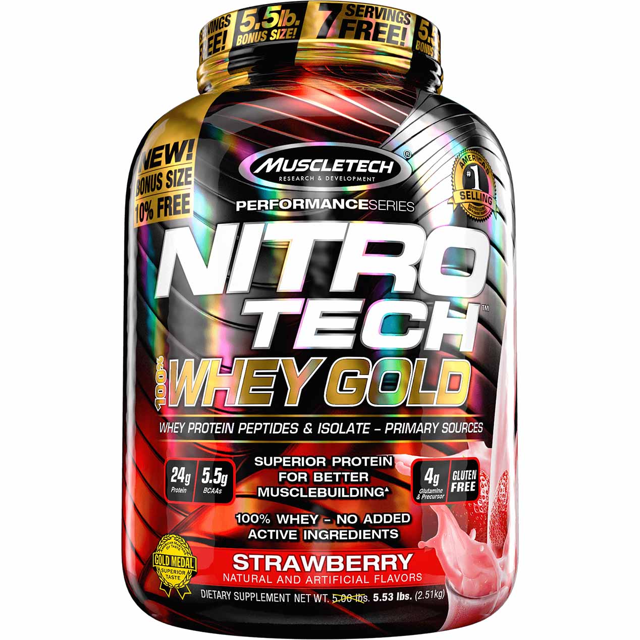 Muscletech Nitro Tech Whey Gold, Strawberry, 5.53 LB