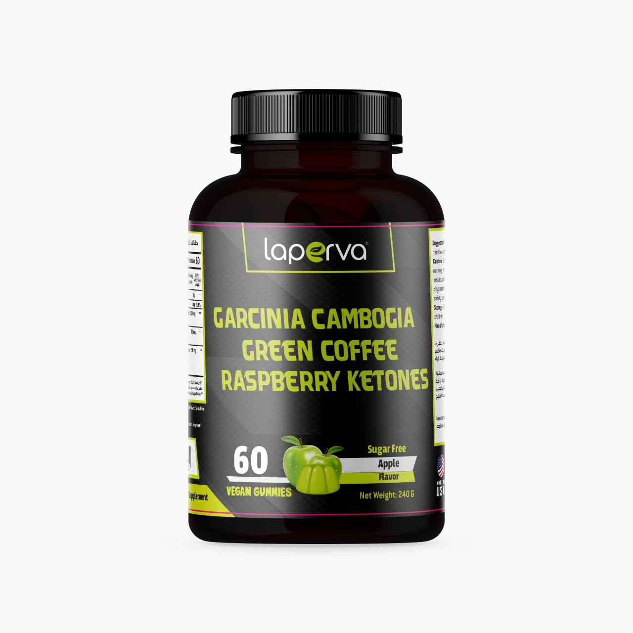 Laperva Garcinia Cambogia Green Coffee Raspberry Ketones, Apple, 60 Veggie Gummies