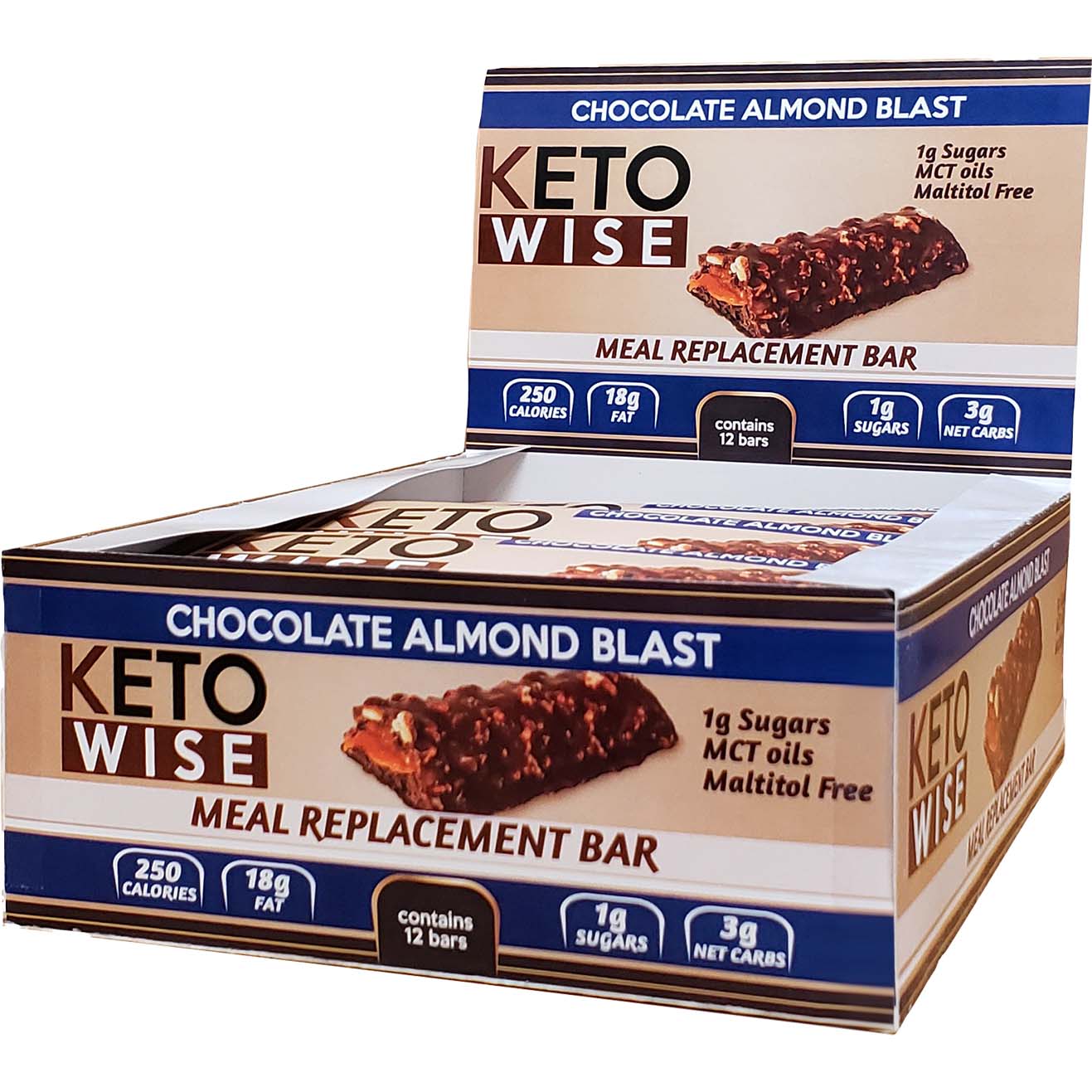 Keto Wise Meal Replacement Bar Box of 12 Bars Chocolate Almond Blast