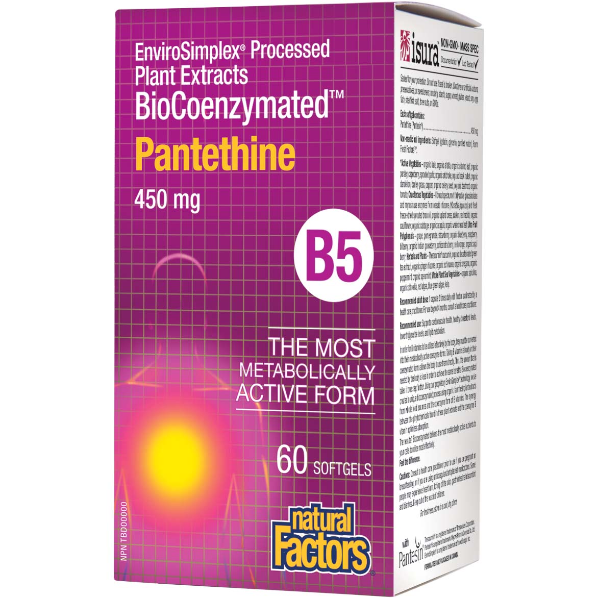 Natural Factors B5 Biocoenzymated Pantethine, 450 mg, 60 Softgels
