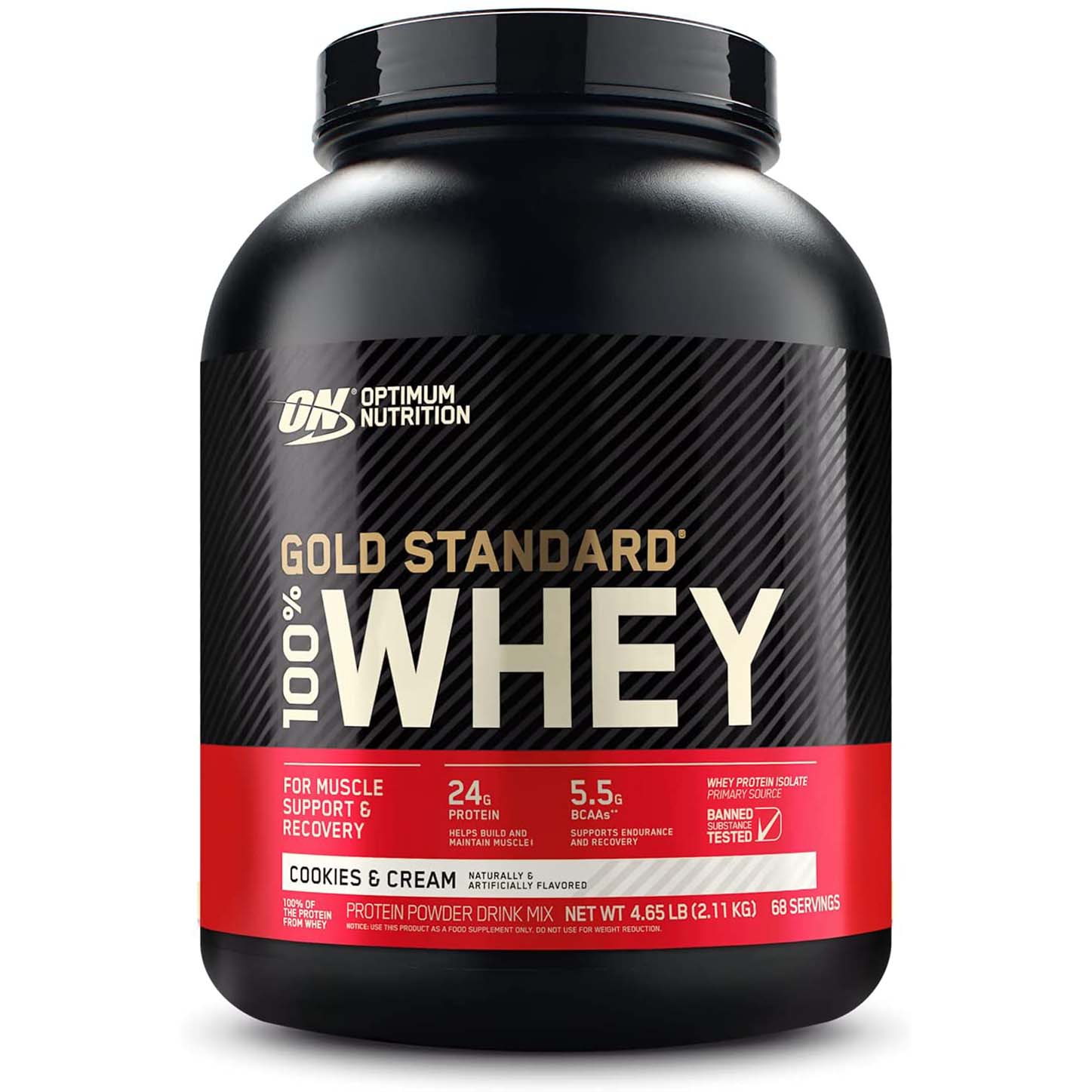 Optimum Nutrition Gold Standard 100% Whey Protein, Cookies and Cream, 4.6 LB