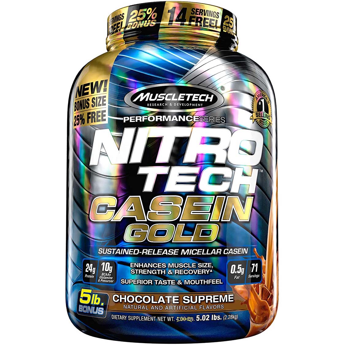 Muscletech Nitro Tech Casein Gold, Chocolate Supreme, 5 LB