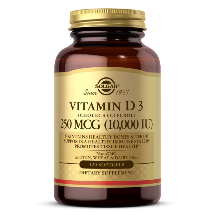 Solgar Vitamin D3 (Cholecalciferol) 120 Softgels 250 mcg 10,000 IU