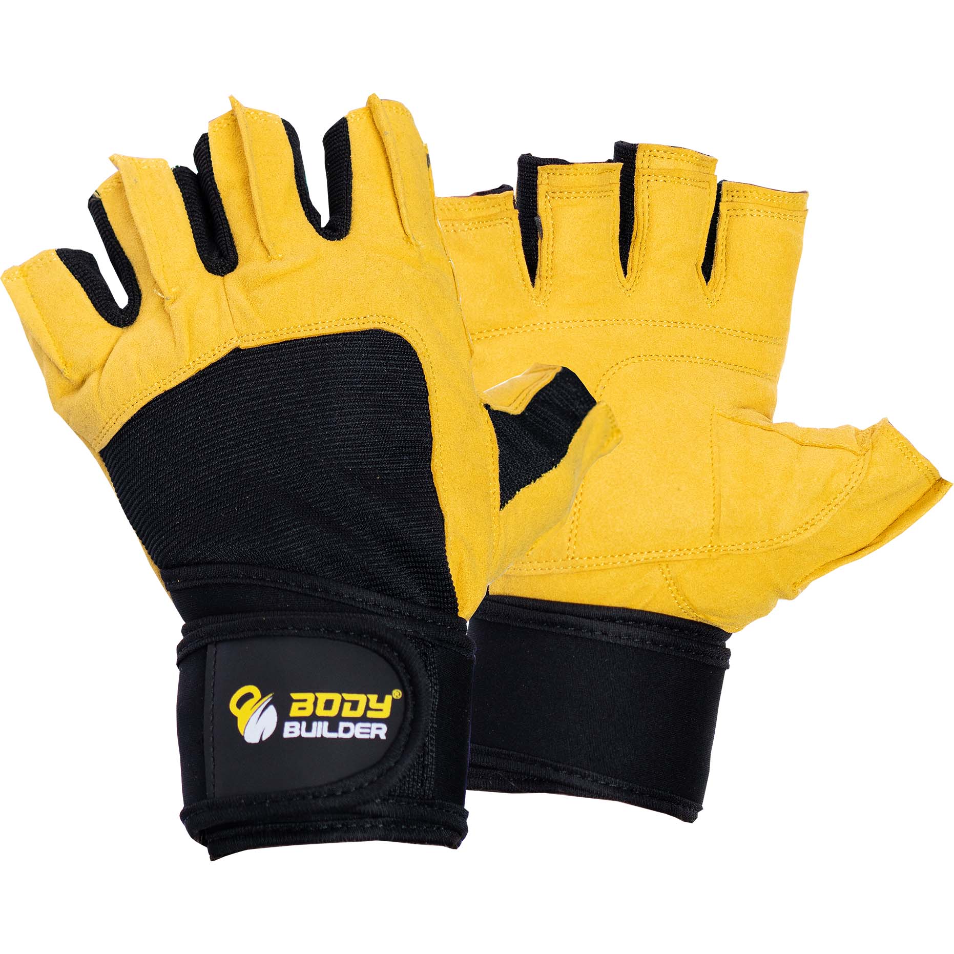 Body Builder Wrist Support Gloves, L, Black-Yellow