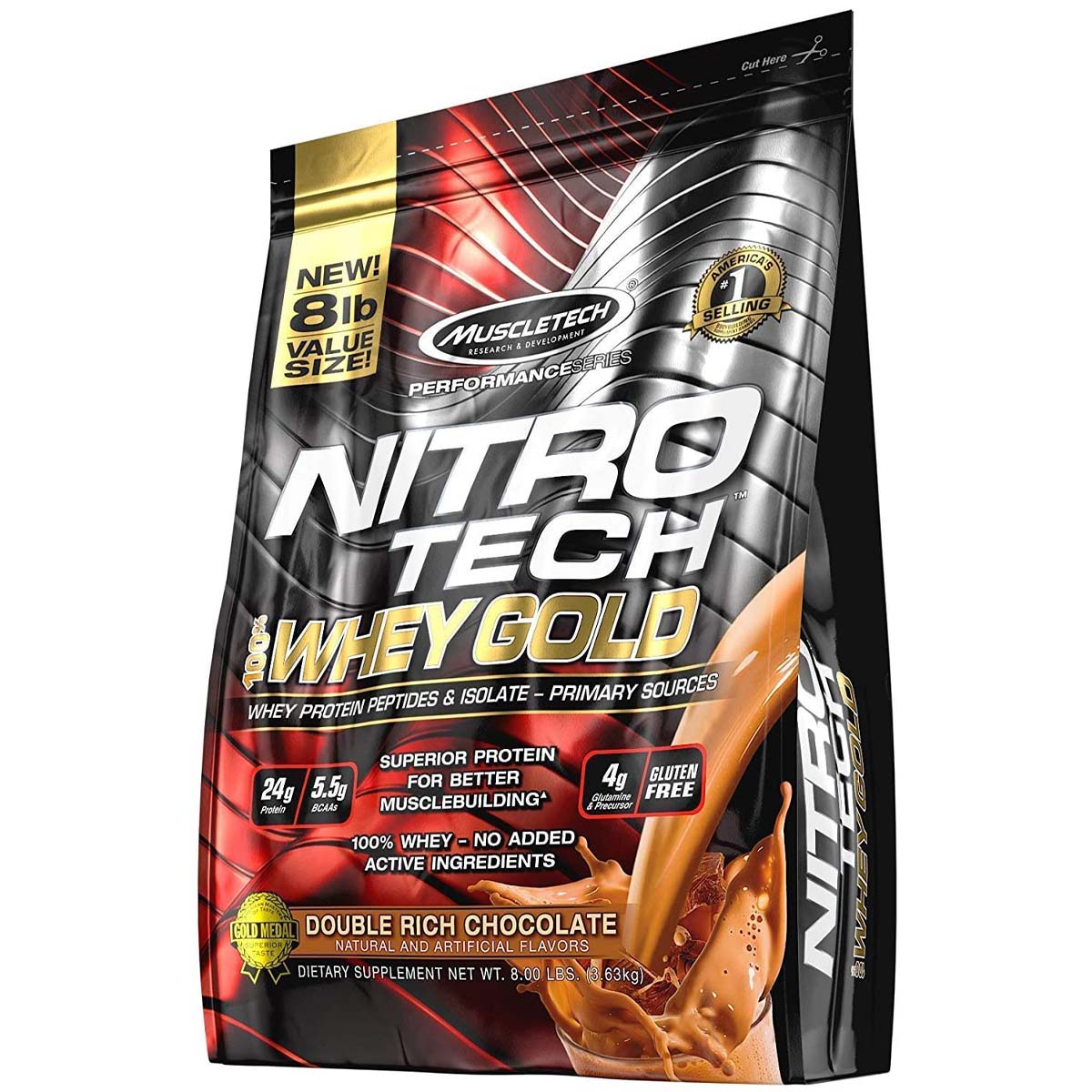 Muscletech Nitro Tech Whey Gold 8 LB Double Rich Chocolate