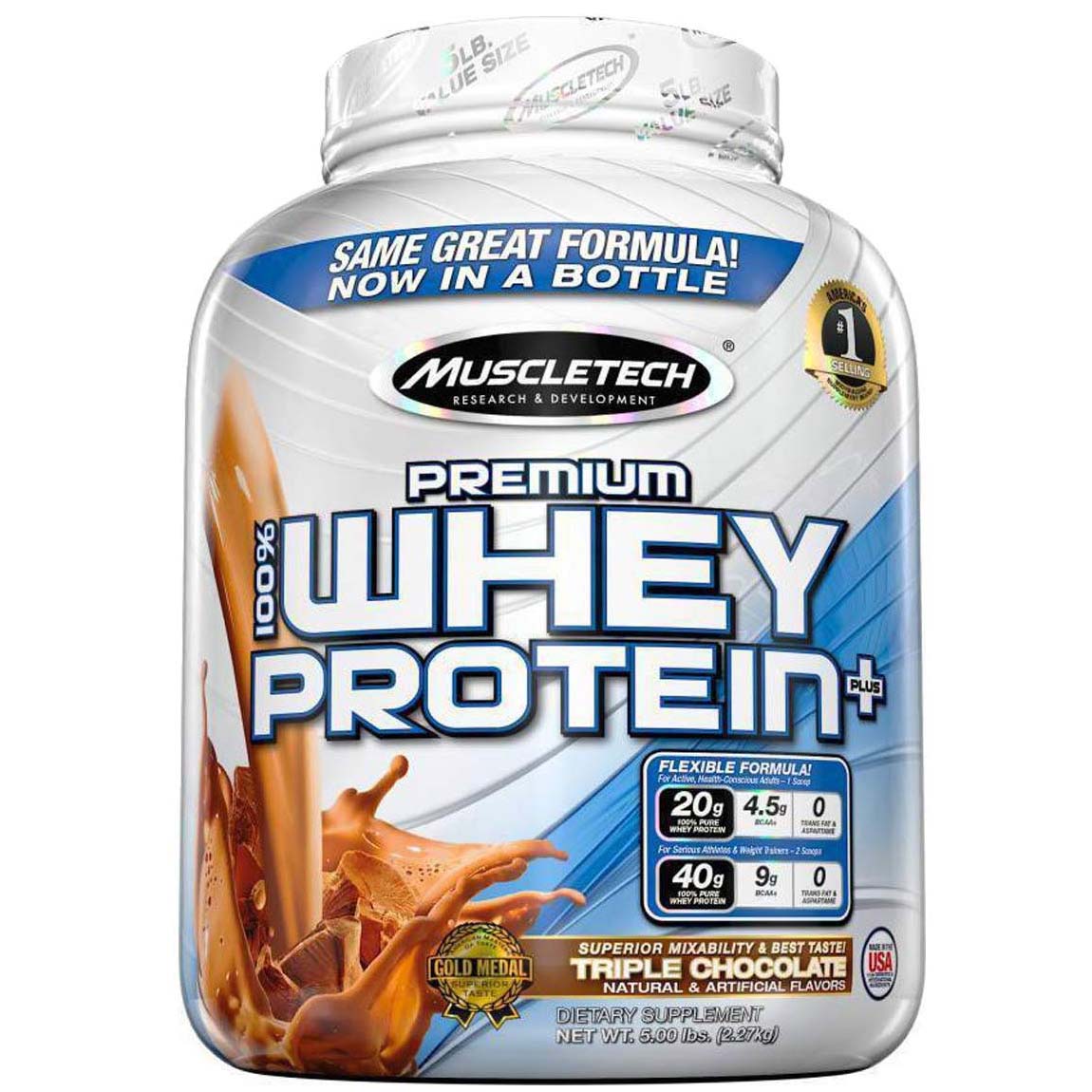 Muscletech Premium 100% Whey Protein Plus, Triple Chocolate, 5 LB