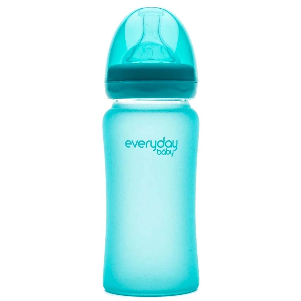 Everyday Baby  Glass Heat Sensing Baby Bottle, Turquoise, 240 ML
