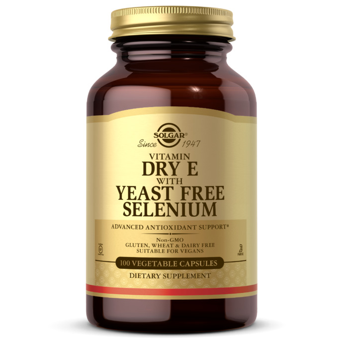 Solgar Dry Vitamin E With Yeast Free Selenium 100 Vegetable Capsules