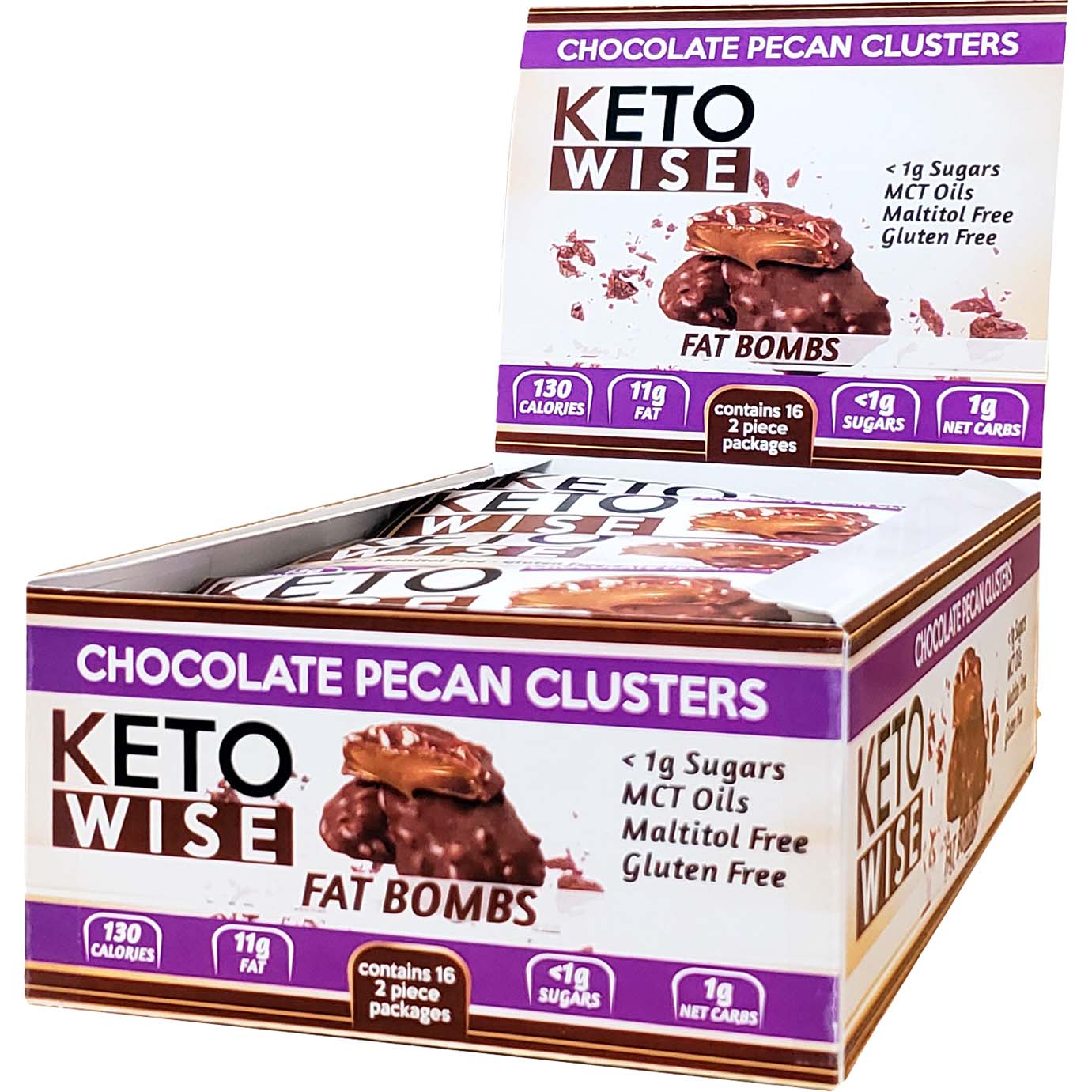Keto Wise Fat Bombs Box of 16 Pieces Chocolate Pecan Clusters