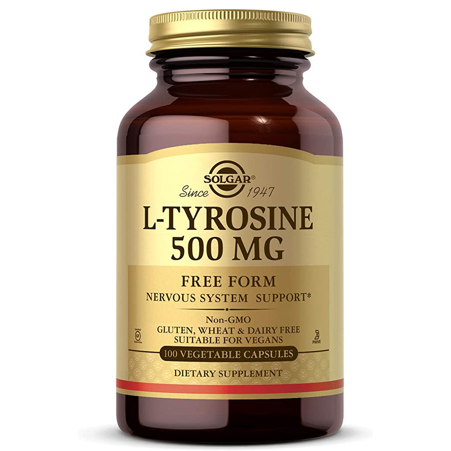 Solgar L-tyrosine, 500 mg, 100 Vegetable Capsules, Brain Nutrition, Supports Nervous System