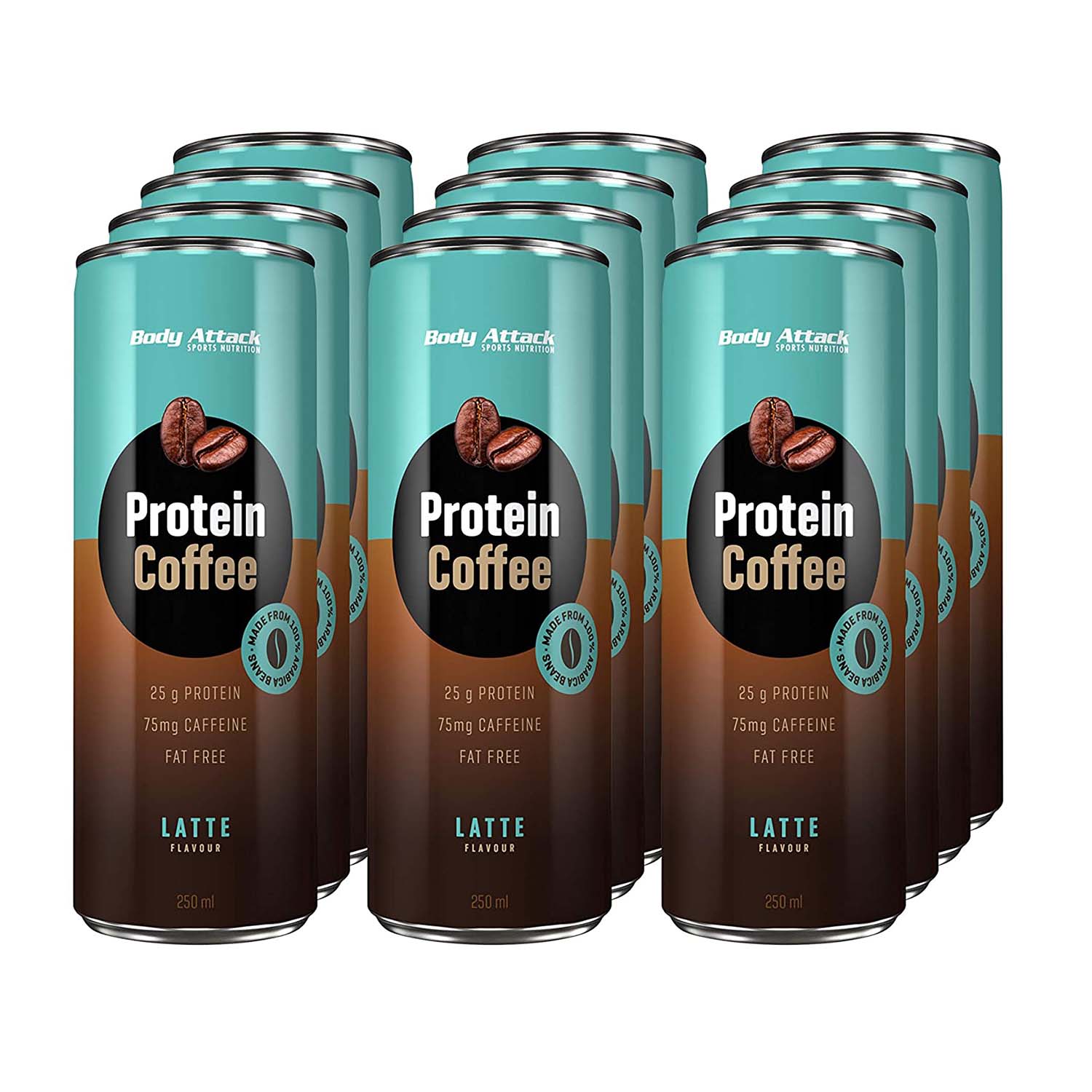 Body Attack Protein Coffee, Latte, Box of 12 Pieces