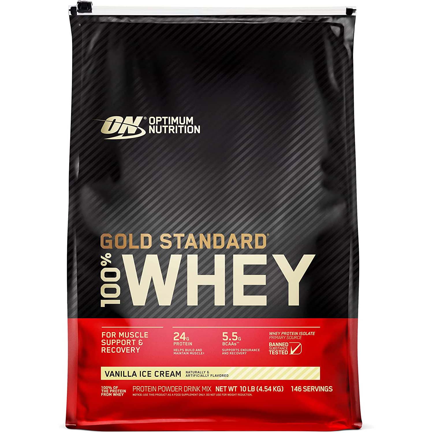 Optimum Nutrition Gold Standard 100% Whey Protein, Vanilla Ice Cream, 10 LB