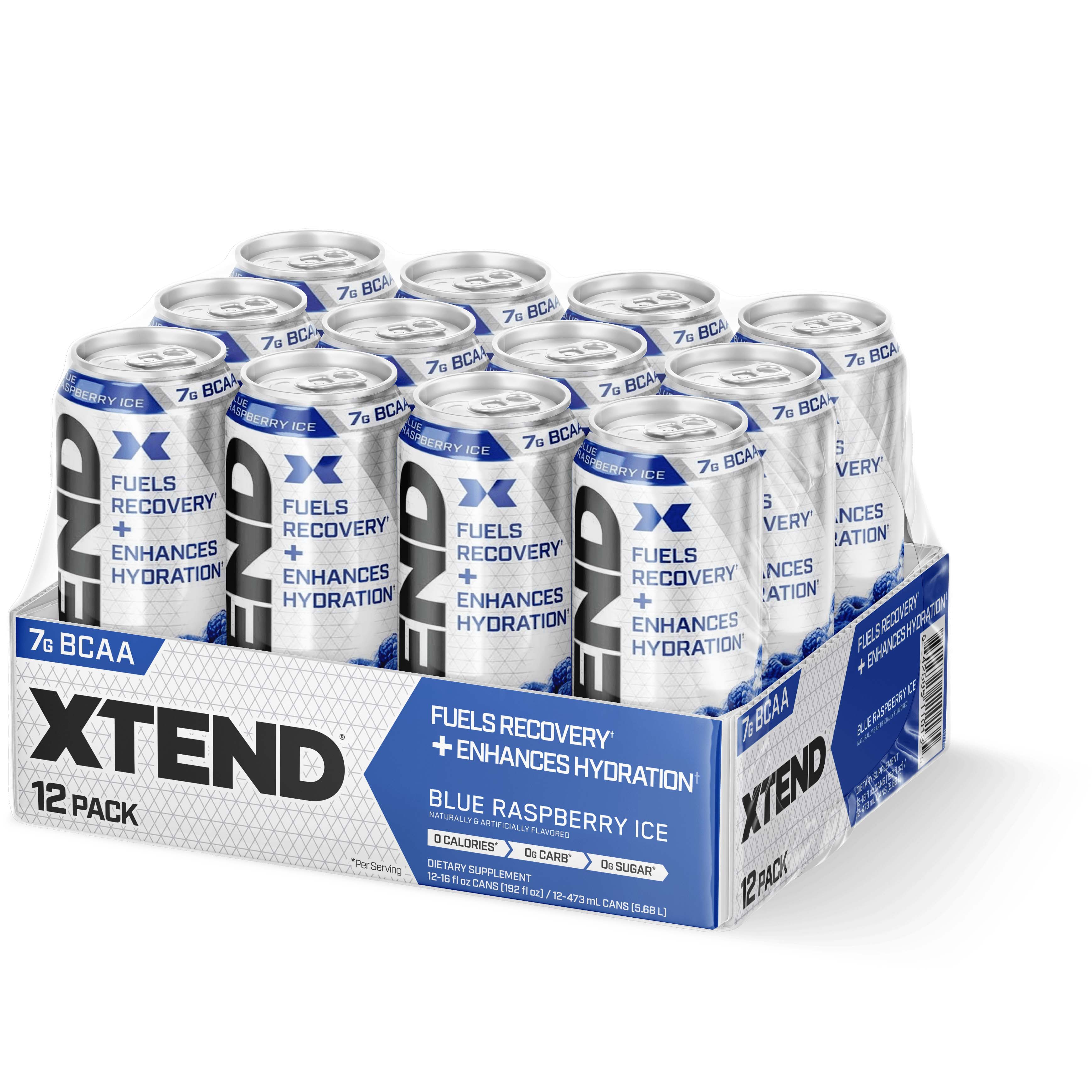 Xtend Carbonated Zero Sugar Hydration & Recovery Drink Box of 12 Pieces Blue Raspberry