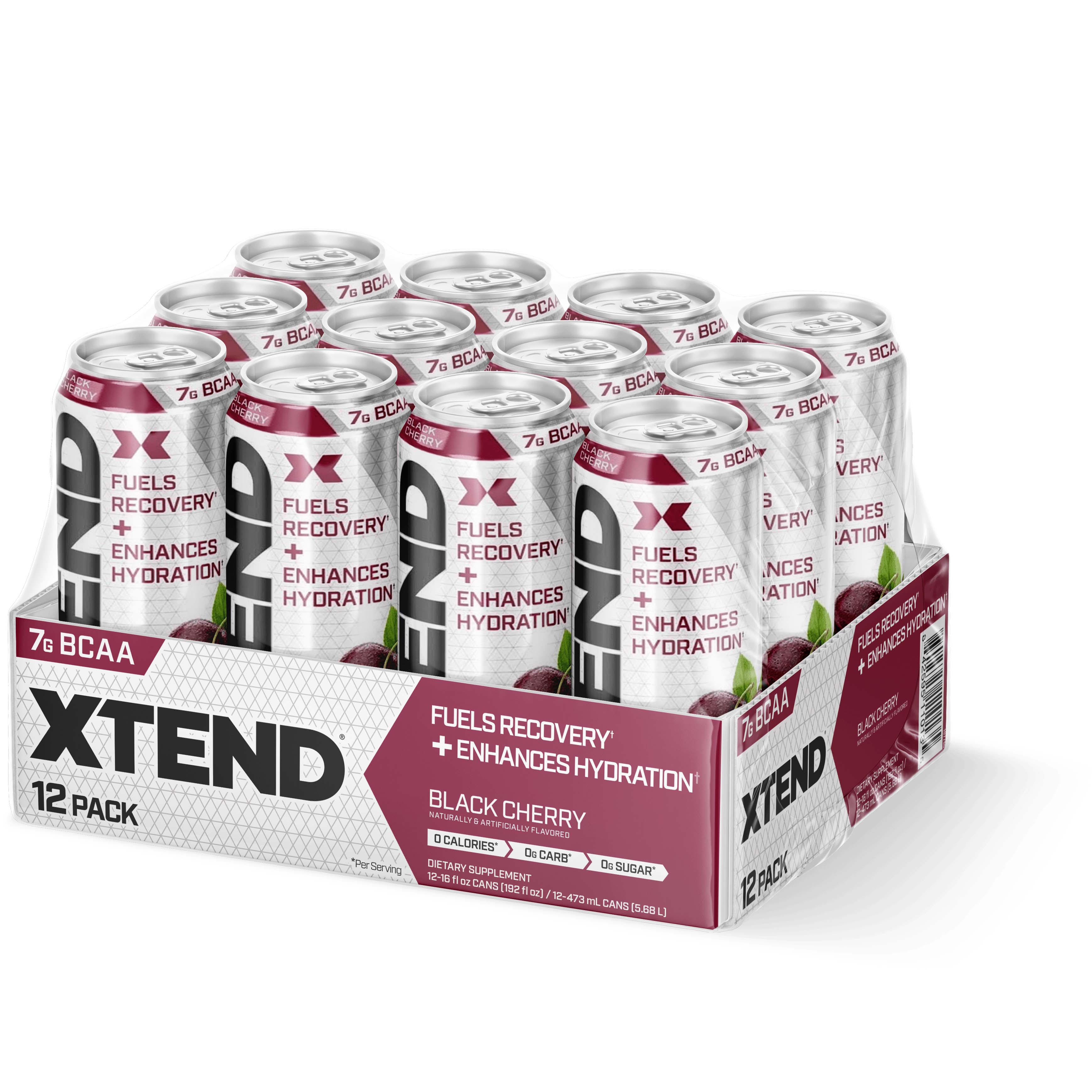 Xtend Carbonated Zero Sugar Hydration & Recovery Drink Box of 12 Pieces Black Cherry