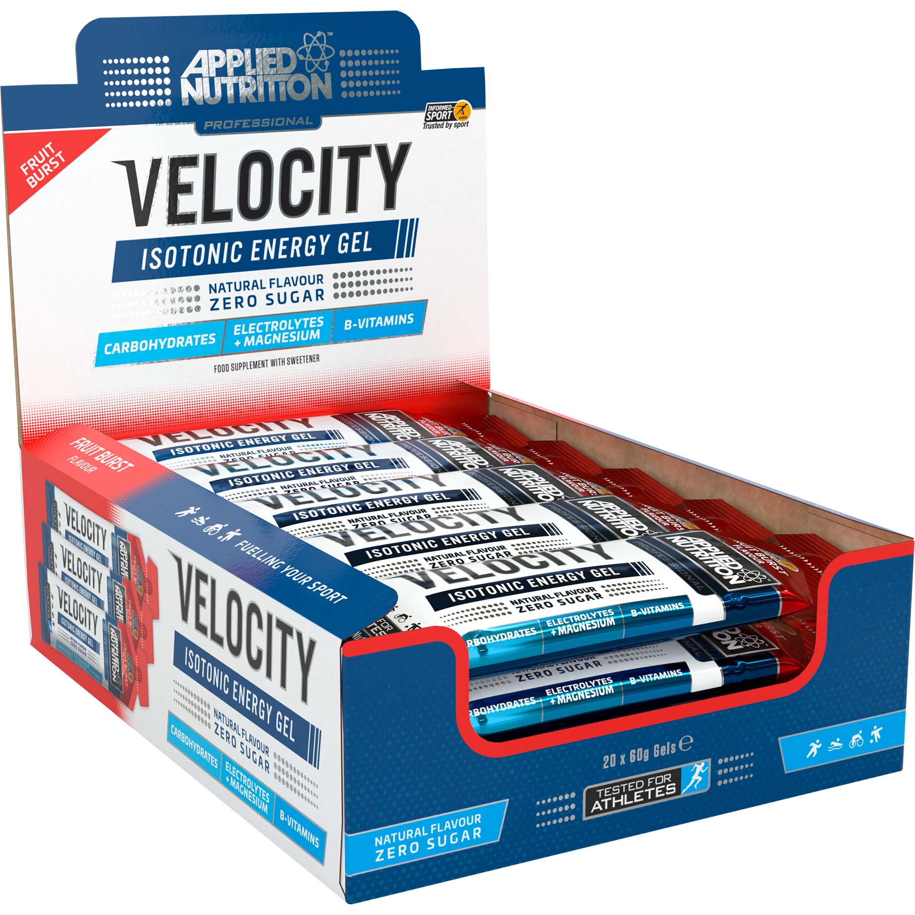 Applied Nutrition Velocity Isotonic Energy Gel, Fruit Burst, Box of 20 Pieces