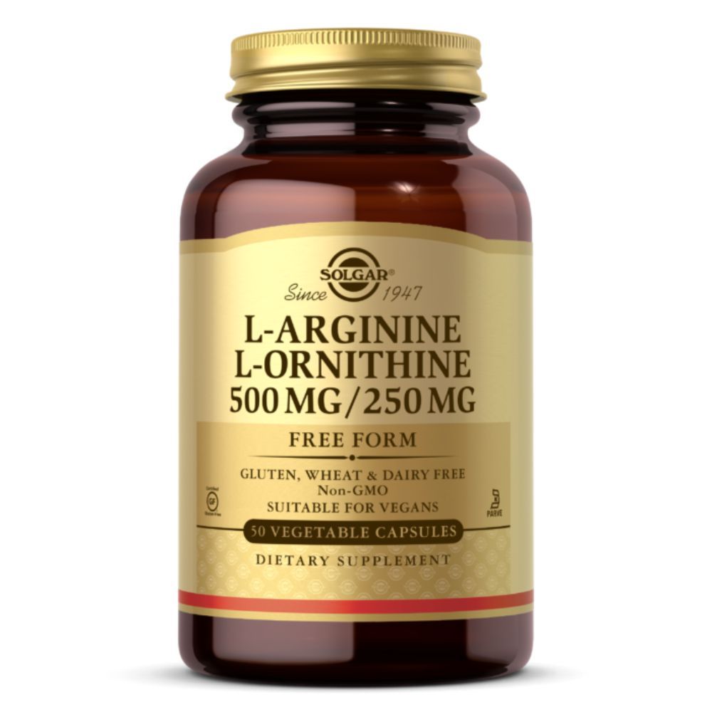 Solgar L-Arginine L-Ornithine, 50 Vegetable Capsules, 500 mg-250 mg