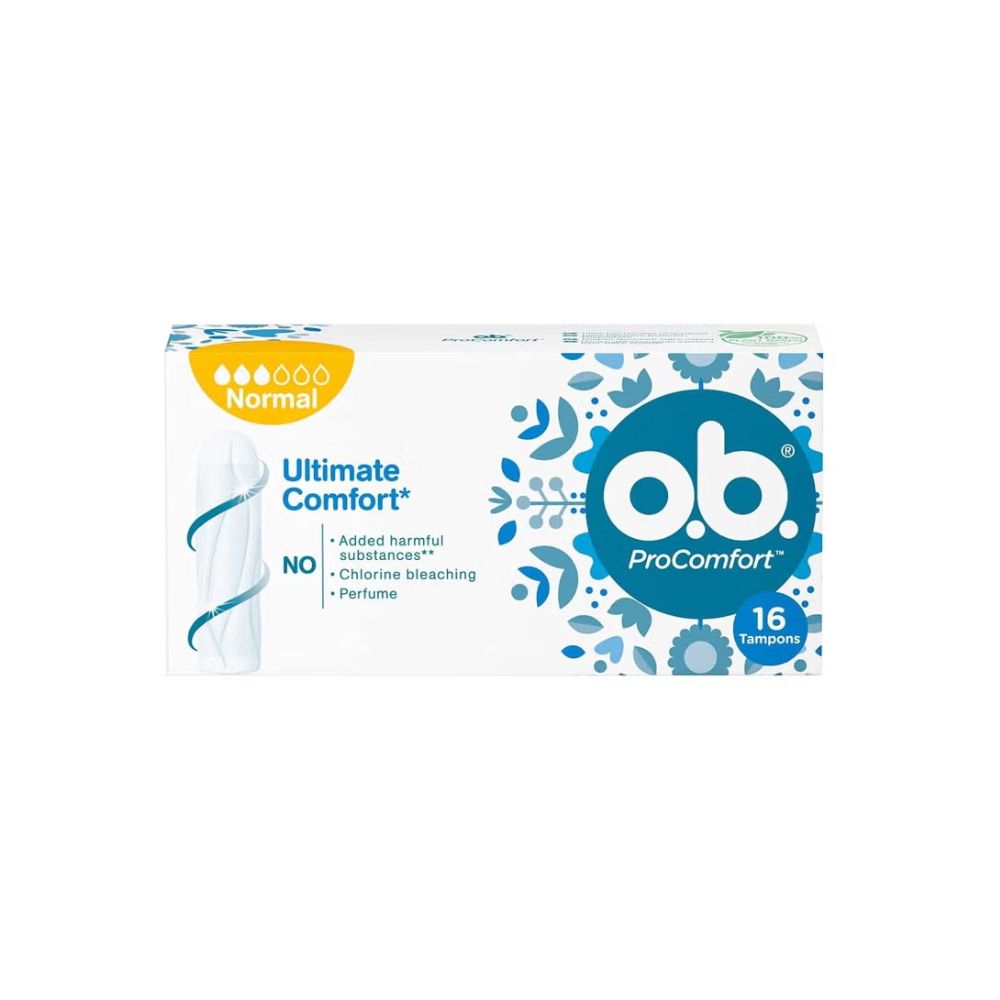 او بي سدادات قطنية برو كومفورت العادية, صندوق 16 قطعة, تُستخدم أثناء الدورة الشهرية لامتصاص دم الحيض.