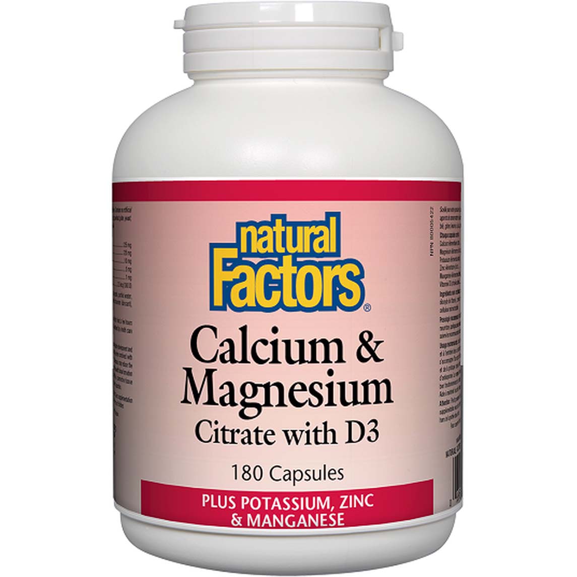 Natural Factors Calcium & Magnesium Citrate with D3 Plus Potassium, Zinc & Manganese 180 Capsules