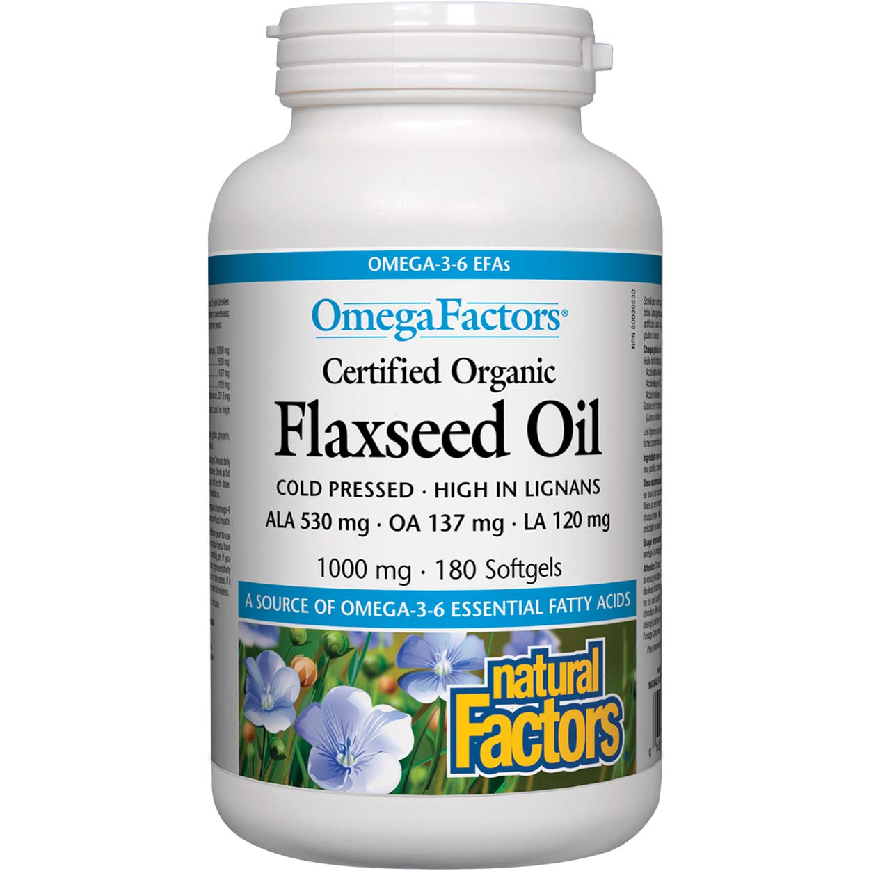 Natural Factors Flaxseed Oil Certified Organic 180 Softgels 1000 mg