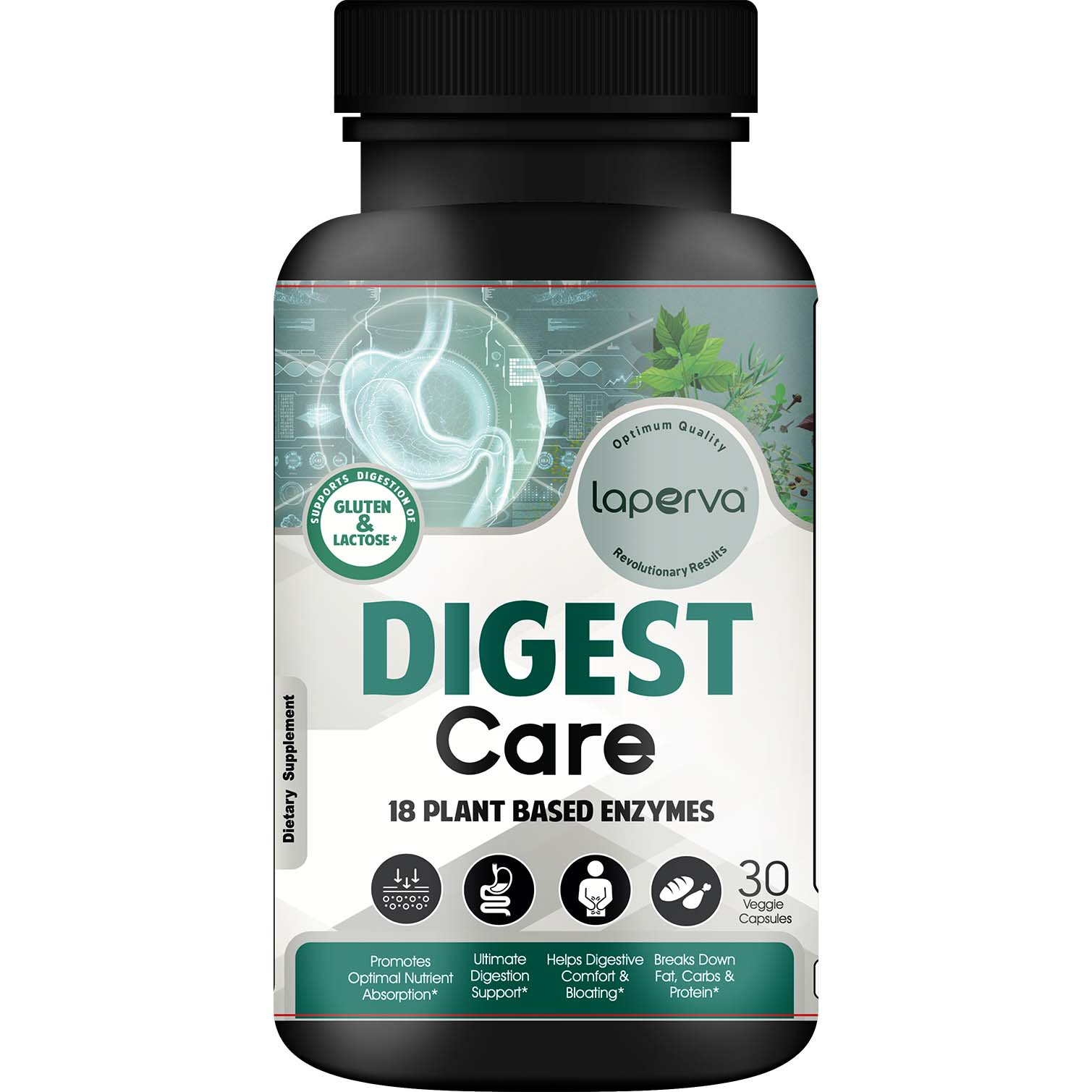 Laperva Digest Care 18 Plant Based Enzymes, 30 Veggie Capsules