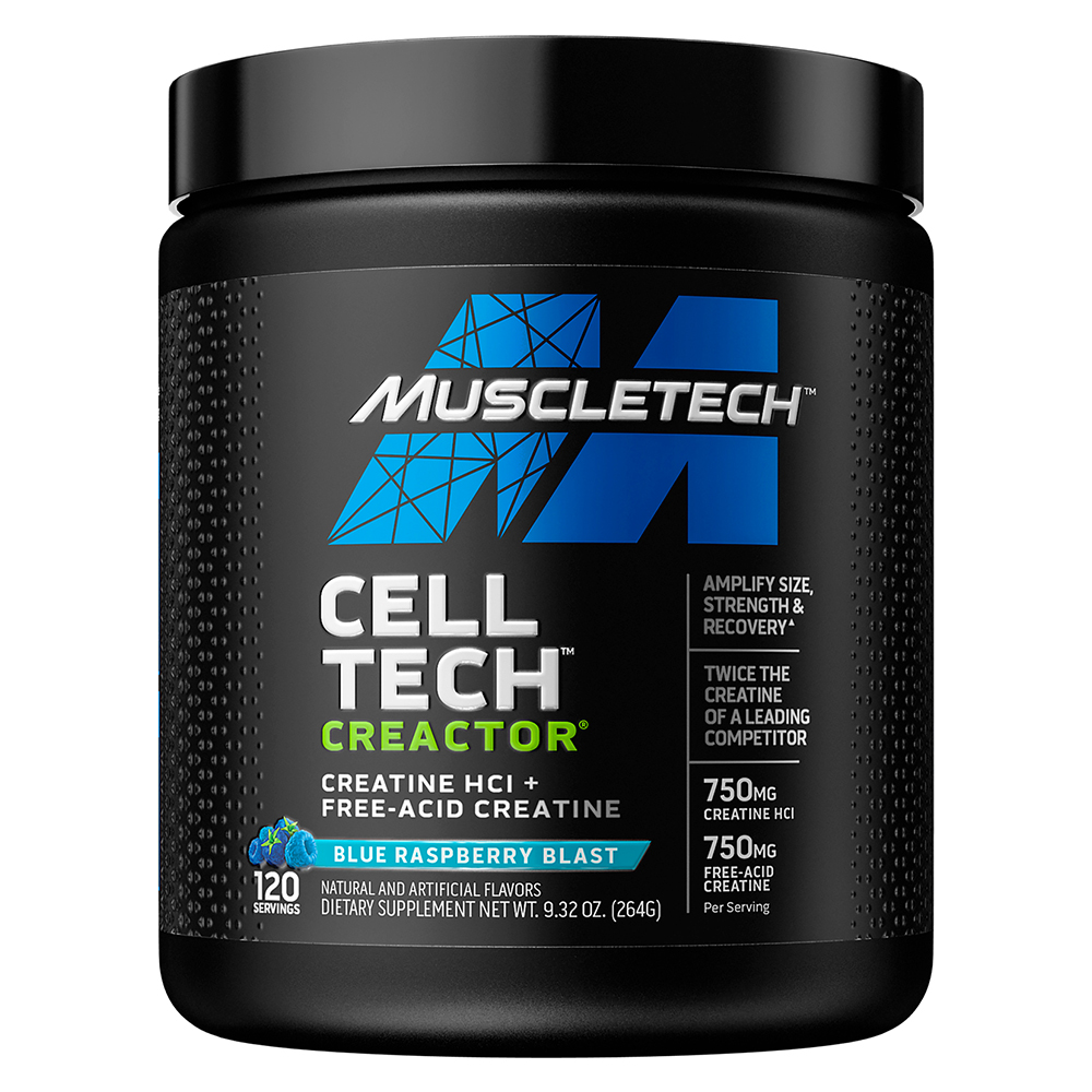 MuscleTech Creatine Cell Tech Creactor, Blue Raspberry Blast, 120, 750 mg Creatine HCI & 750 mg Free-Acid Creatine