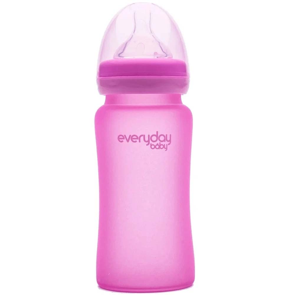 Everyday Baby  Glass Heat Sensing Baby Bottle 240 ML Pink