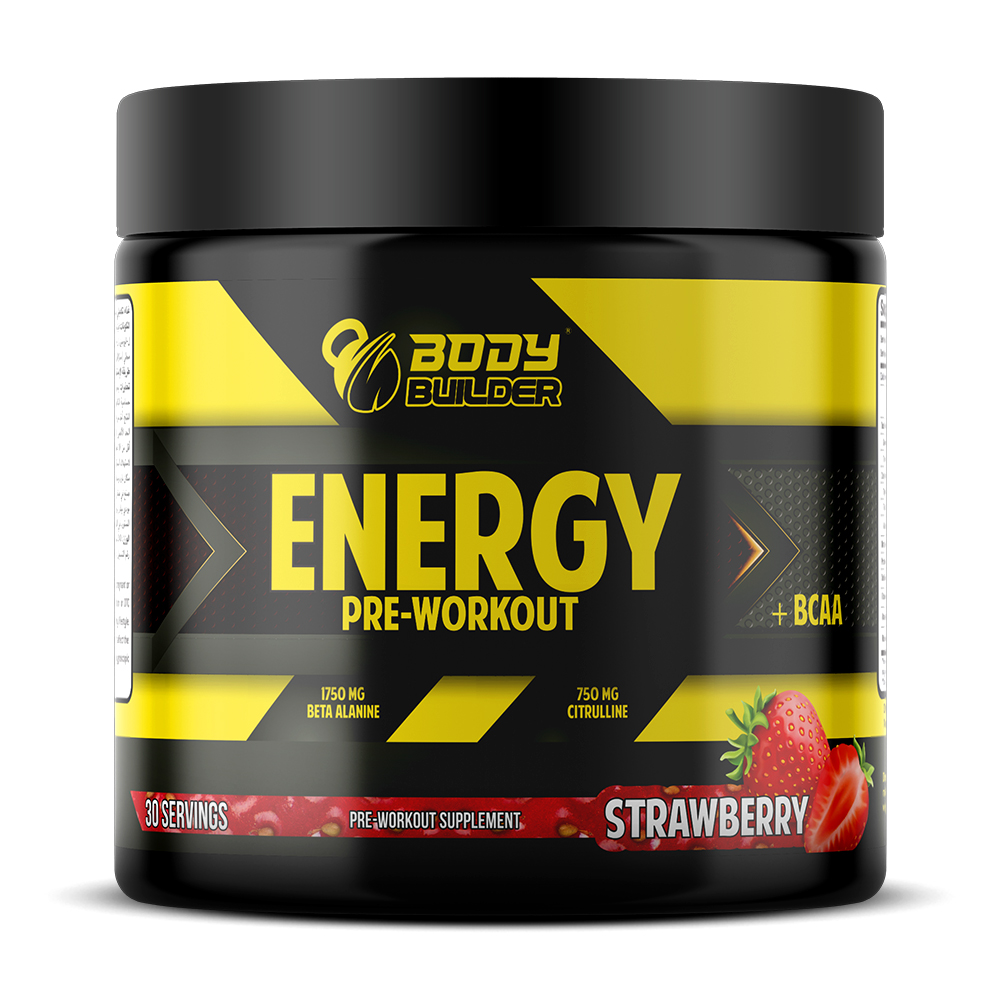 Body Builder Energy Pre workout Plus BCAA, Strawberry, 30