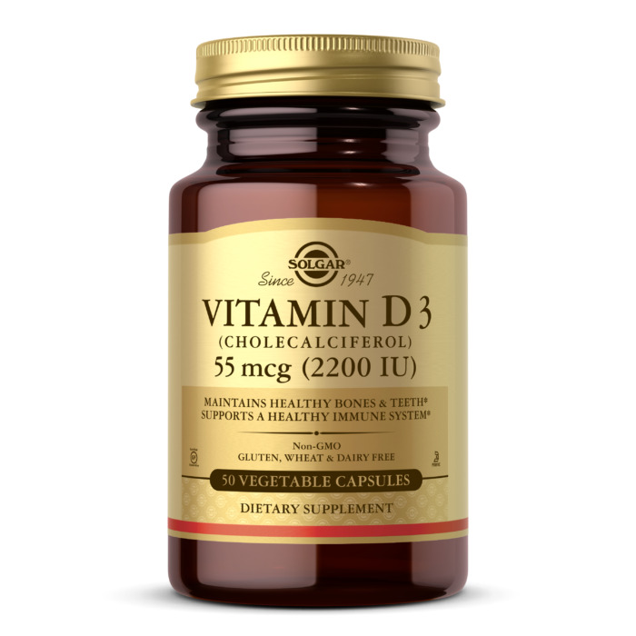 Solgar Vitamin D3 (Cholecalciferol), 55 mcg 2200 IU, 50 Vegetable Capsules