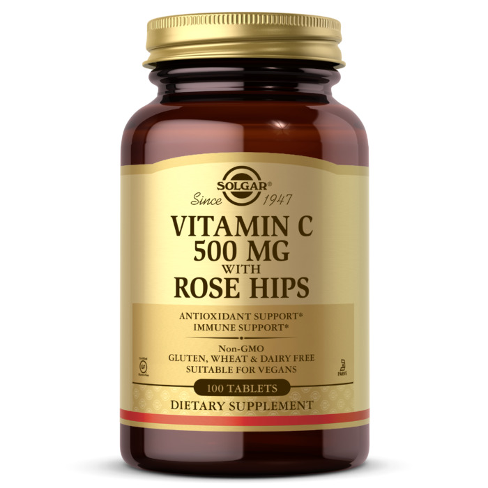 Solgar Vitamin C With Rose Hips, 500 mg, 100 Tablets