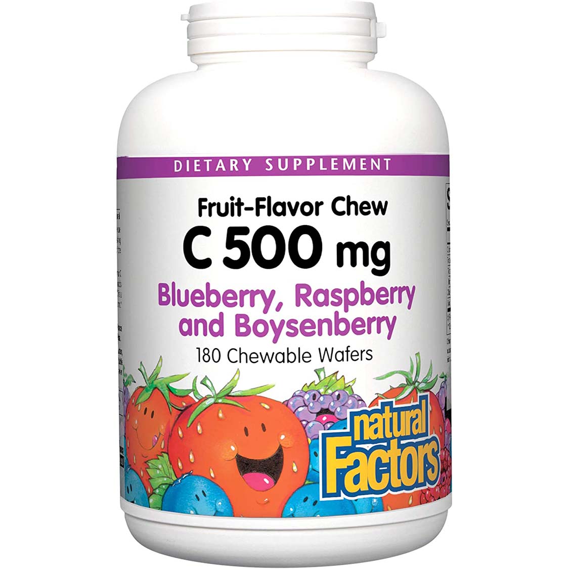 Natural Factors Vitamin C 500 mg Chewable Wafer, Blueberry Raspberry Boysenberry, 180 Chewable Wafer