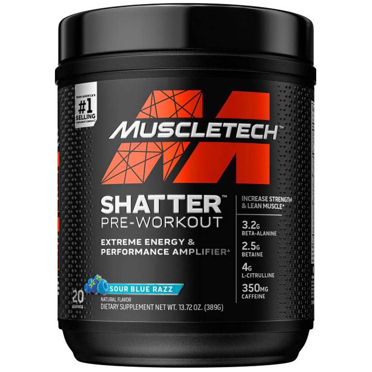 MuscleTech Shatter Pre Workout, Sour Blue Razz, 20