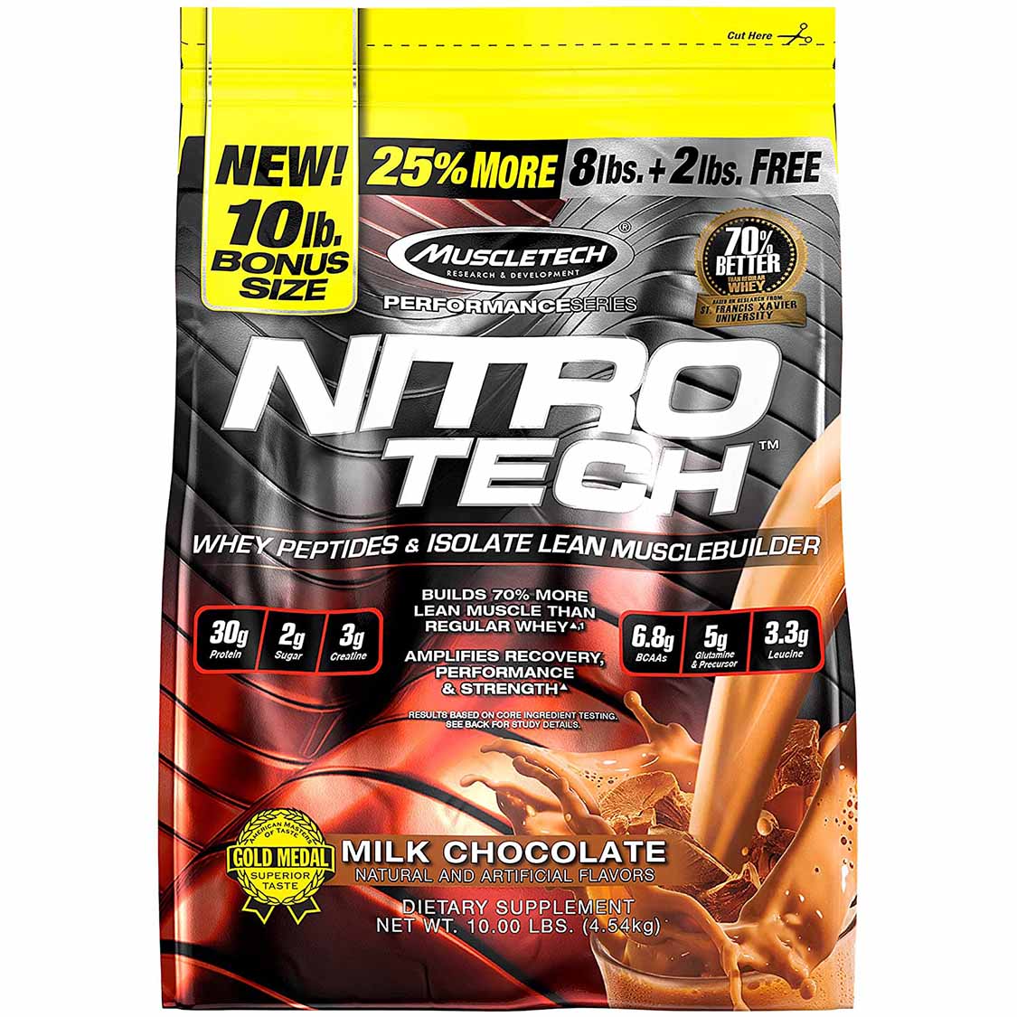 Muscletech Nitro Tech Whey Protein, Milk Chocolate, 10 LB