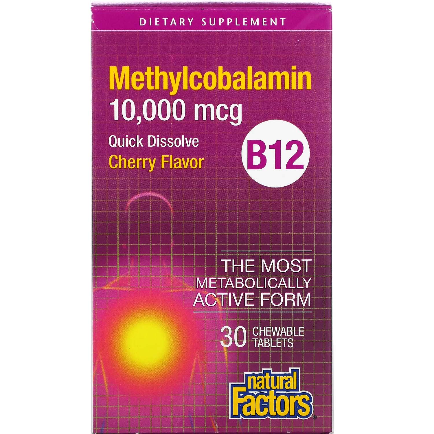 Natural Factors B12 Methylcobalamin, 10000 mcg, 30 Chewable Tablets