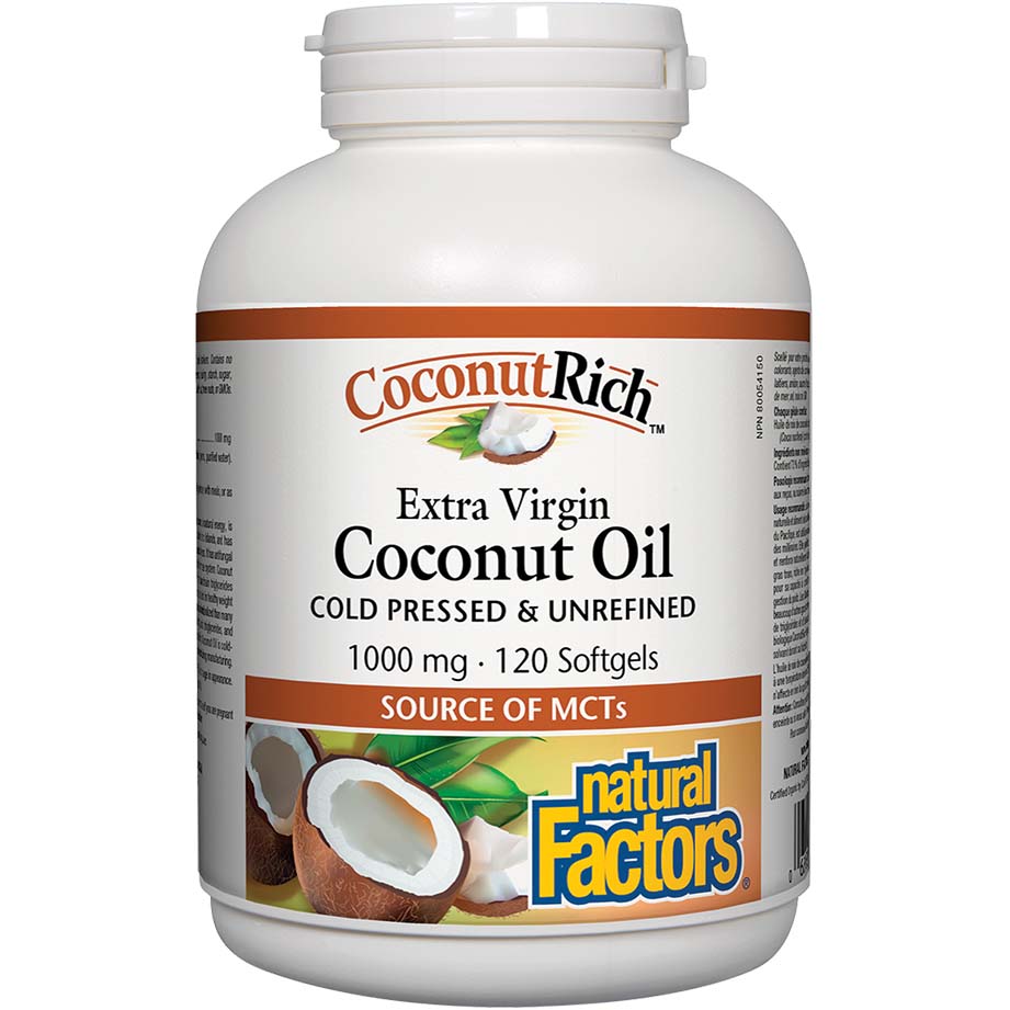 Natural Factors Coconutrich  Extra Virgin Coconut Oil 120 Softgels 1000 mg