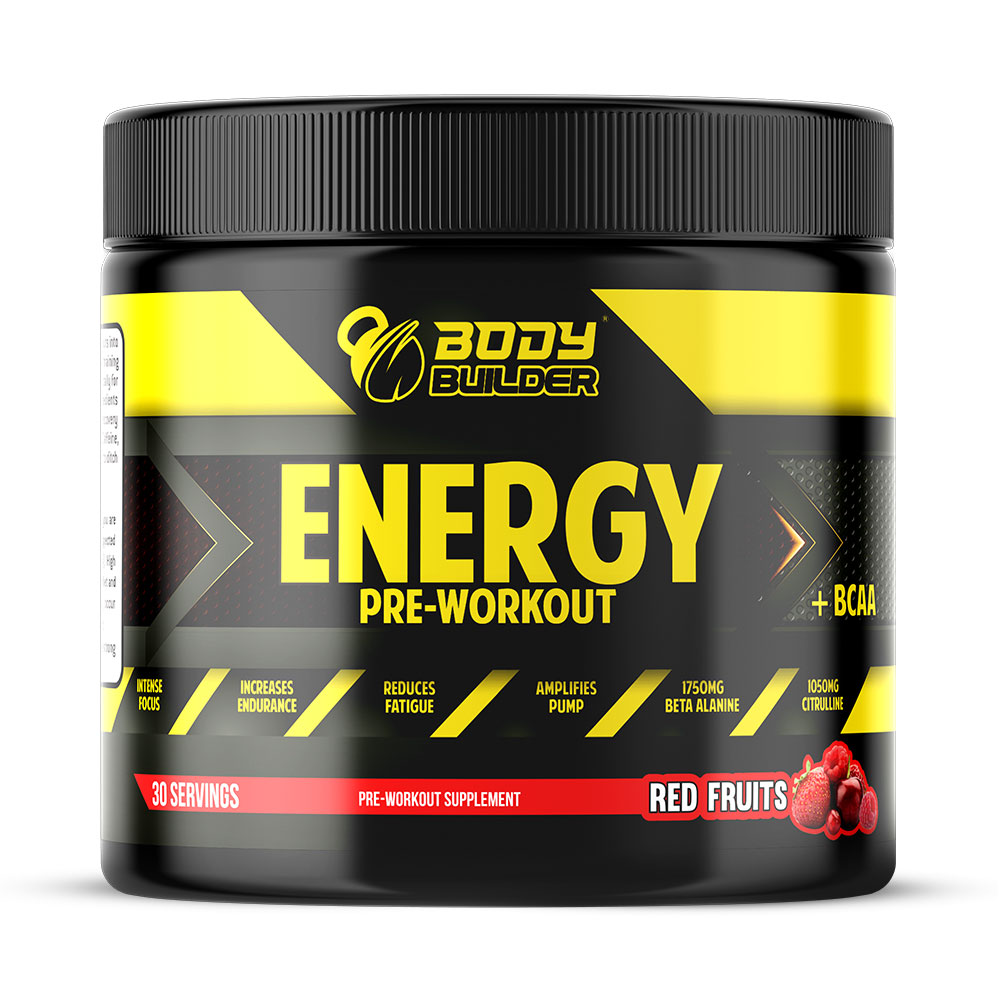 Body Builder Energy Pre workout Plus BCAA, Red Fruit, 30