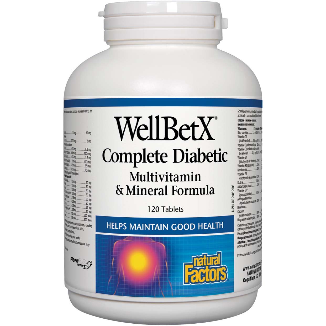 Natural Factors Wellbetx Complete Diabetic Multivitamin and Mineral Formula 120 Tablets