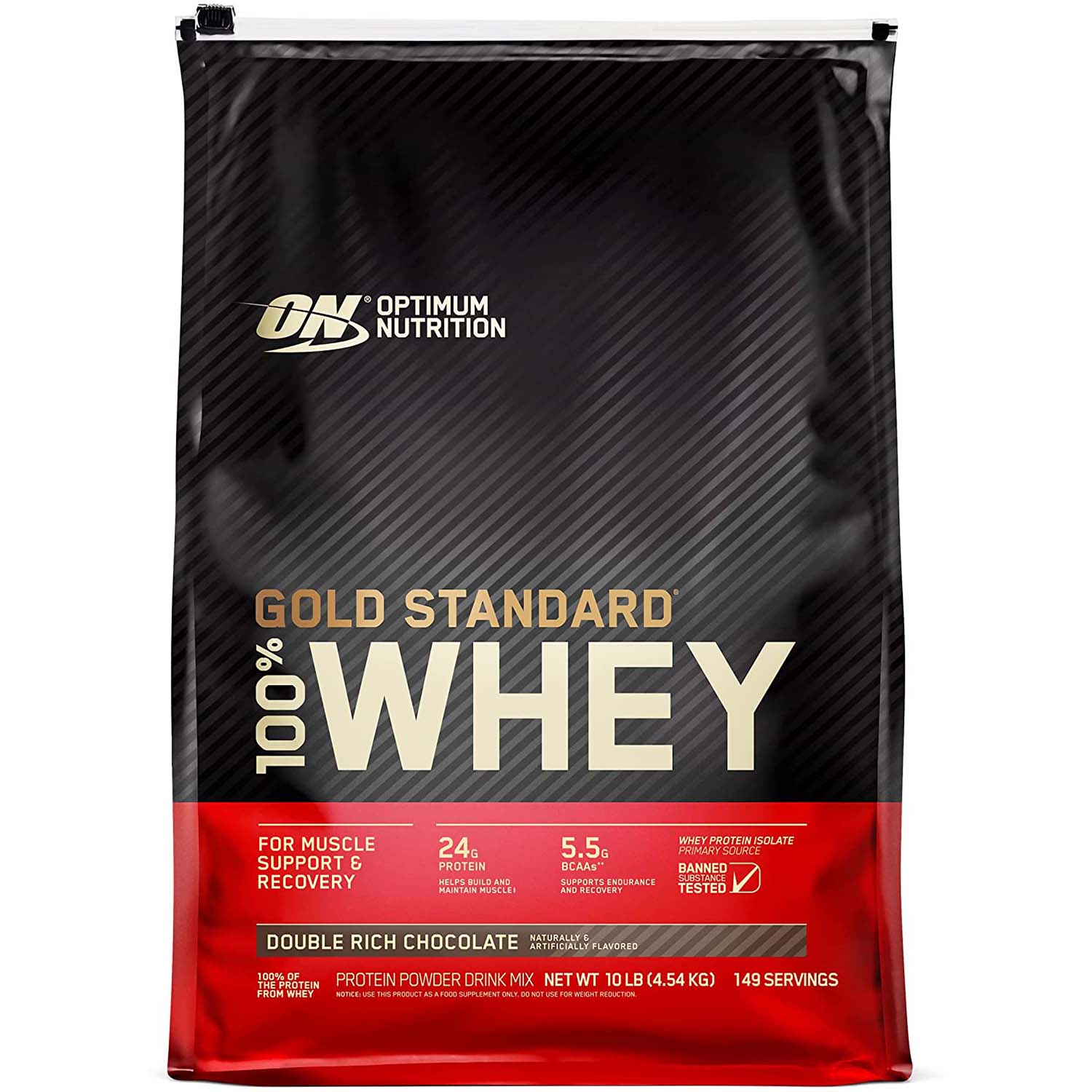 Optimum Nutrition Gold Standard 100% Whey Protein, Double Rich Chocolate, 10 LB