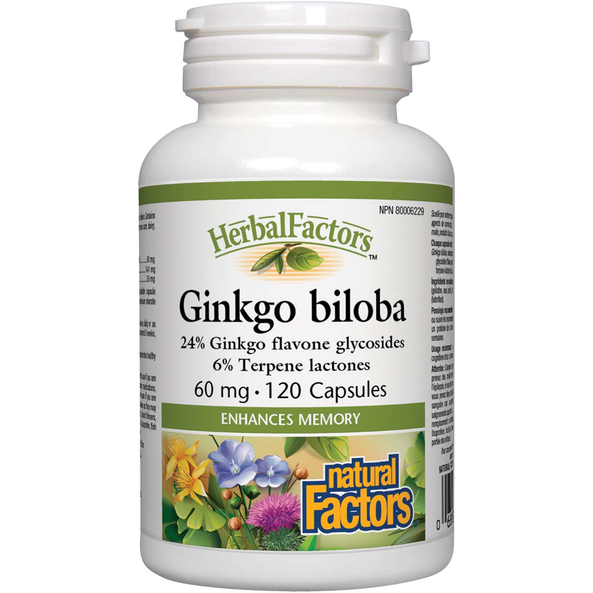 Natural Factors Ginkgo Biloba, 60 mg, 120 Capsules