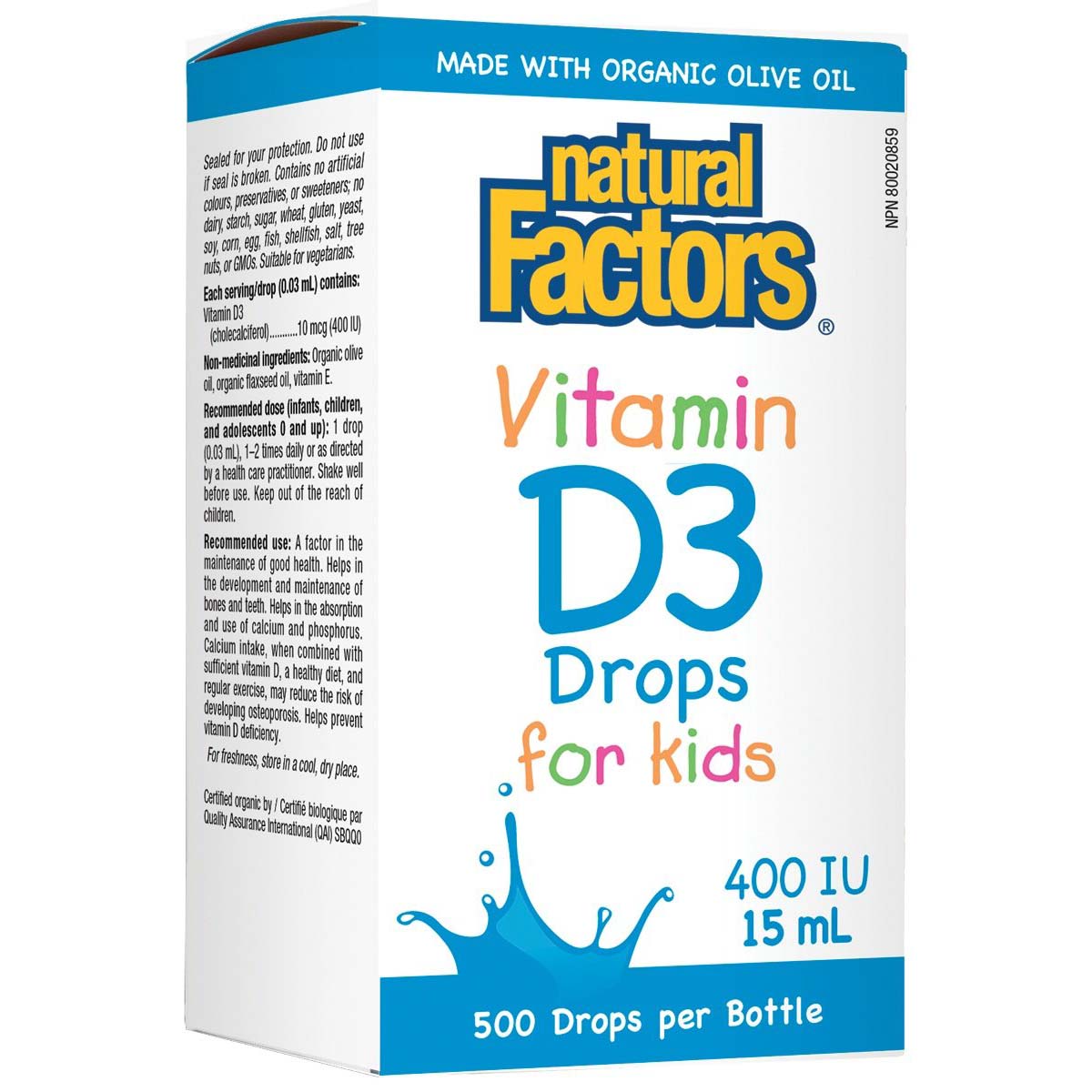 Natural Factors Vitamin D3 Drops for Kids, 400 IU, 15 ML
